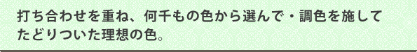 打ち合わせを重ね、何千もの色から選んで・調色を施してたどりついた理想の色。